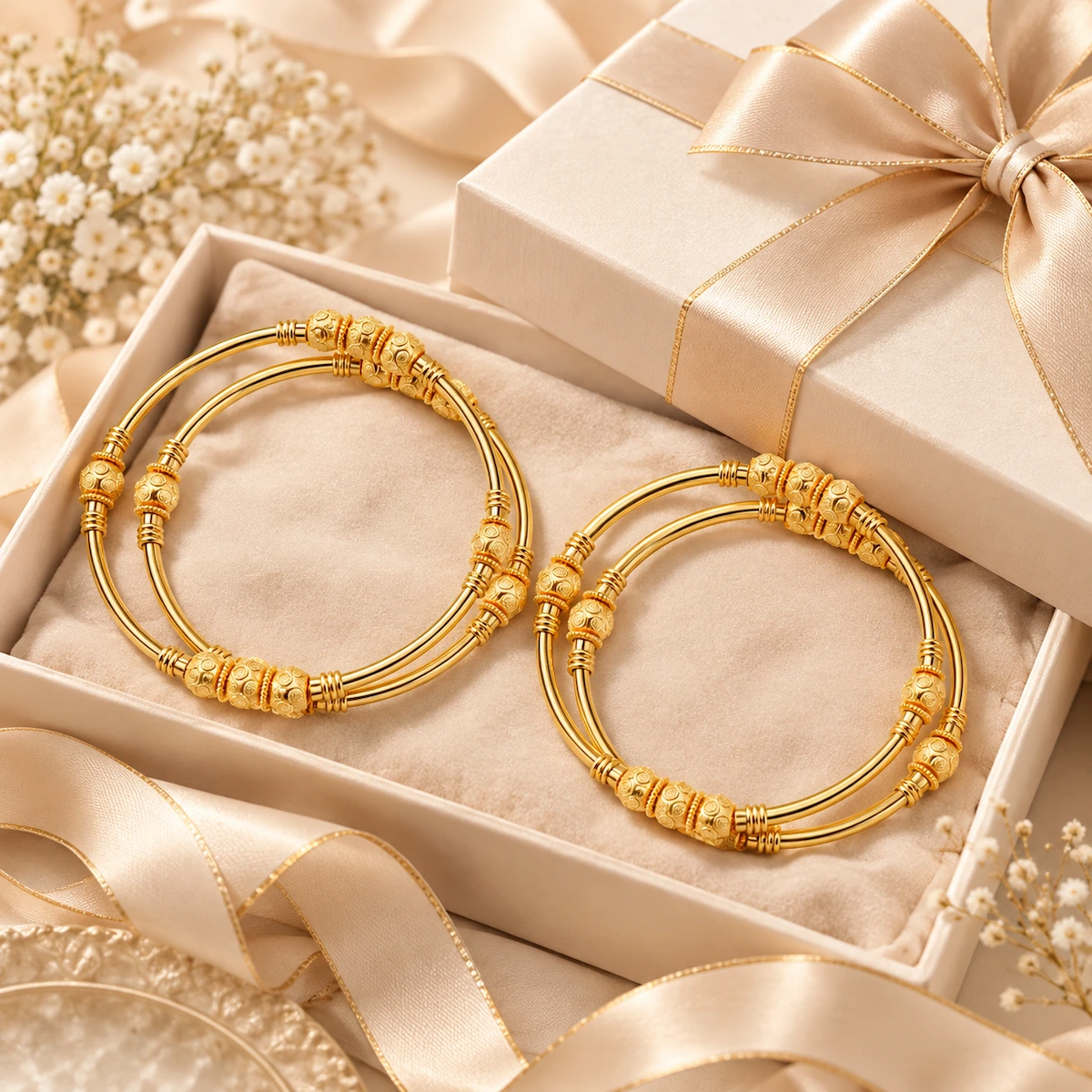 Gold Tone Traditional Designer Bangle Set for Women - Set of 4