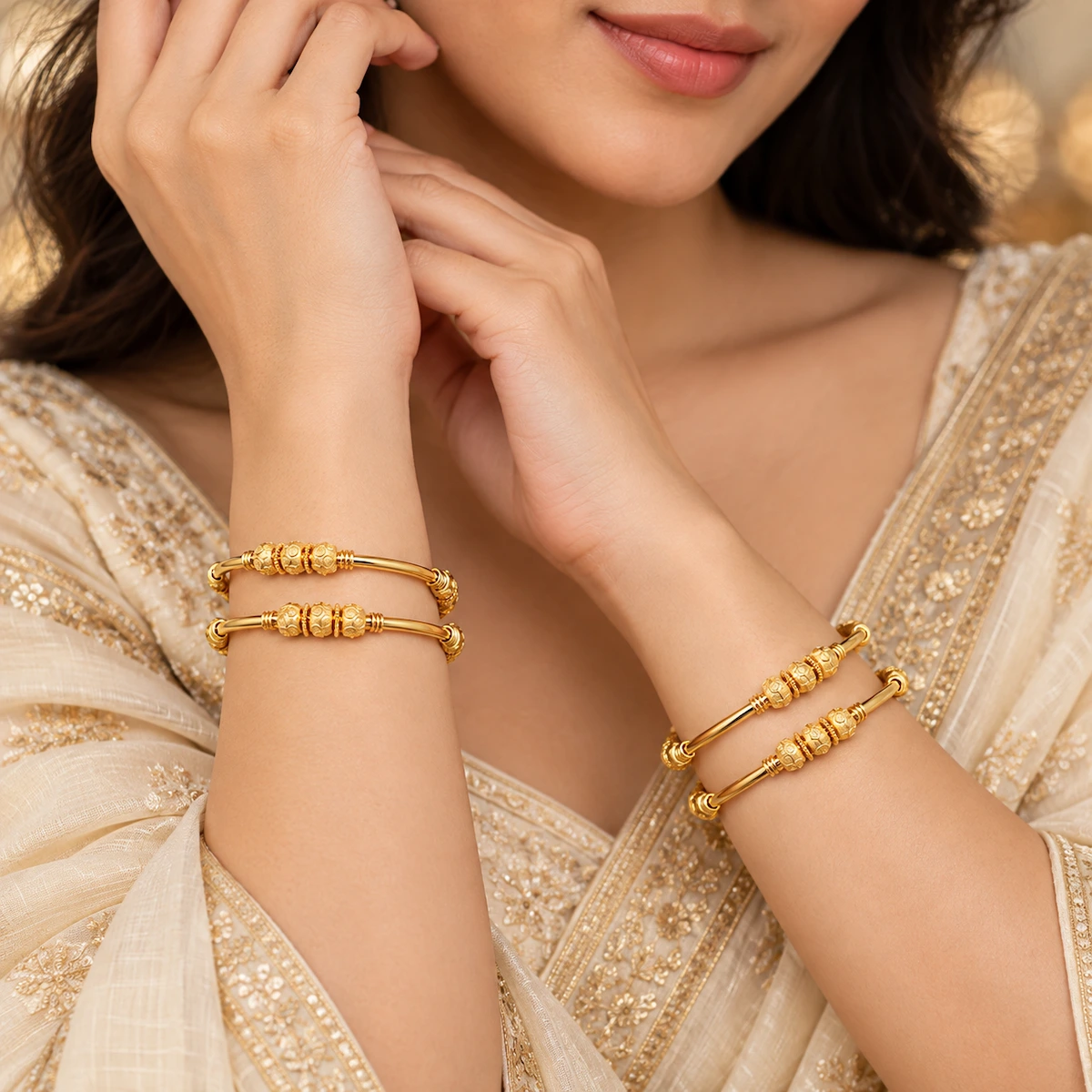 Gold Tone Traditional Designer Bangle Set for Women - Set of 4