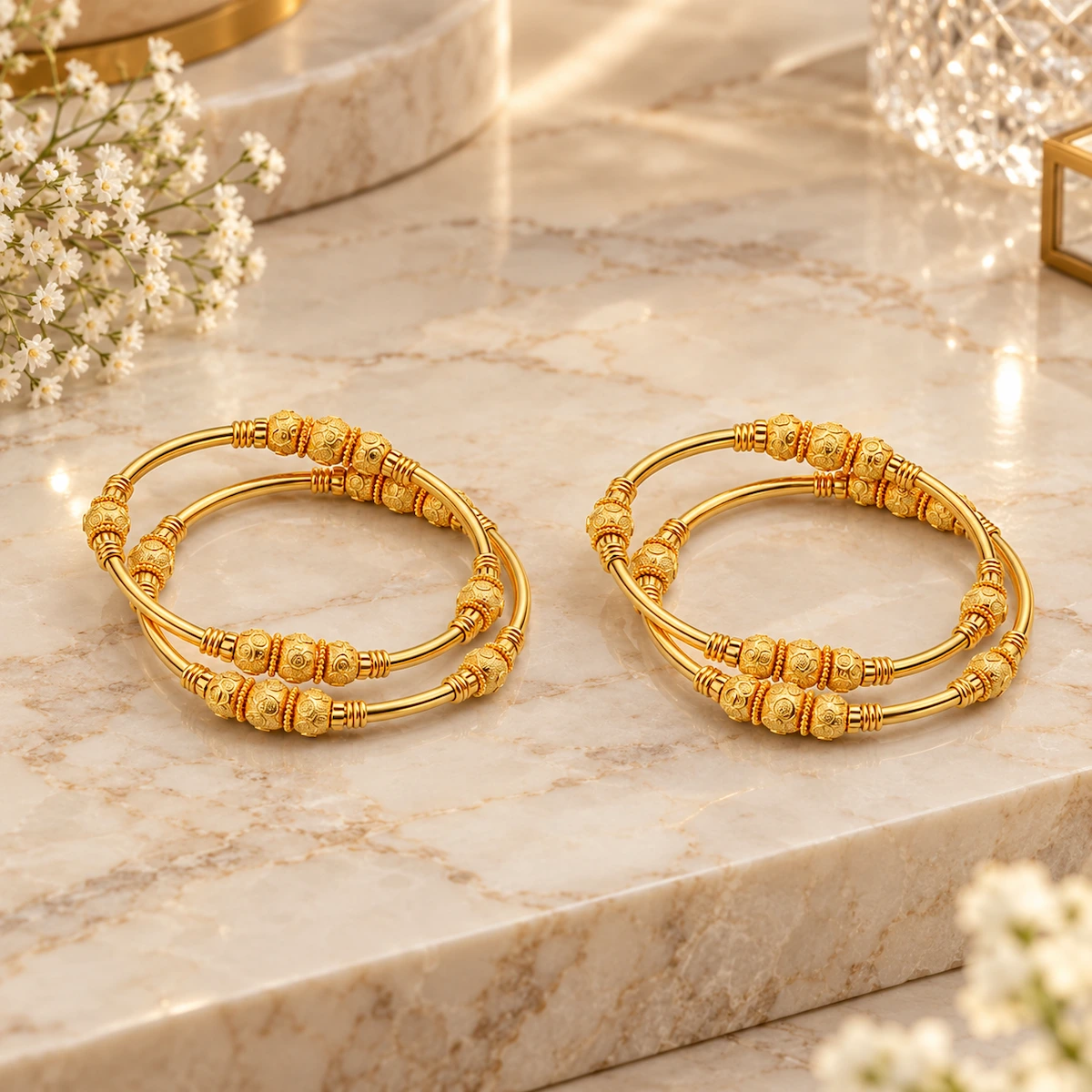 Gold Tone Traditional Designer Bangle Set for Women - Set of 4
