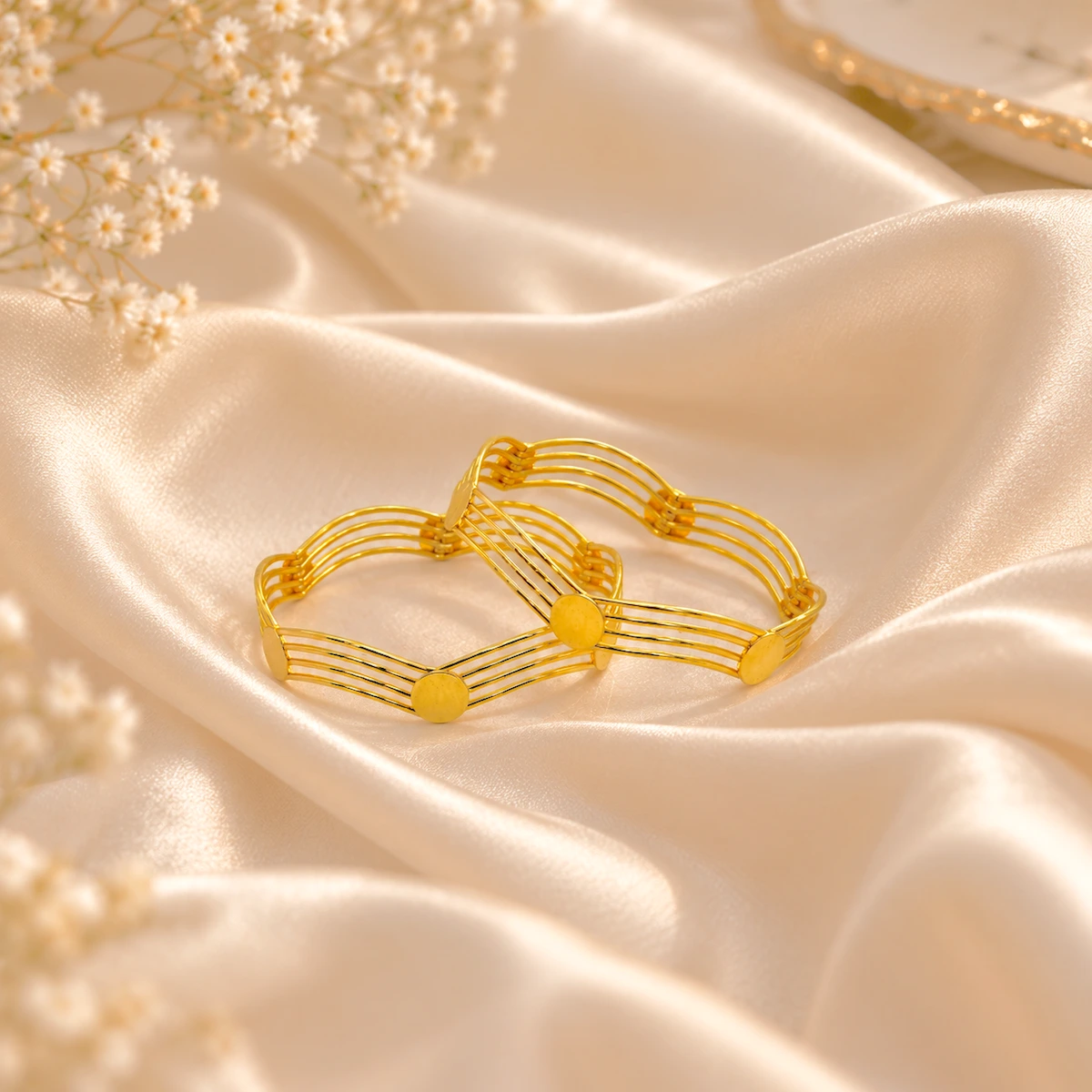 Gold Tone Multi-Line Designer Bangle for Women