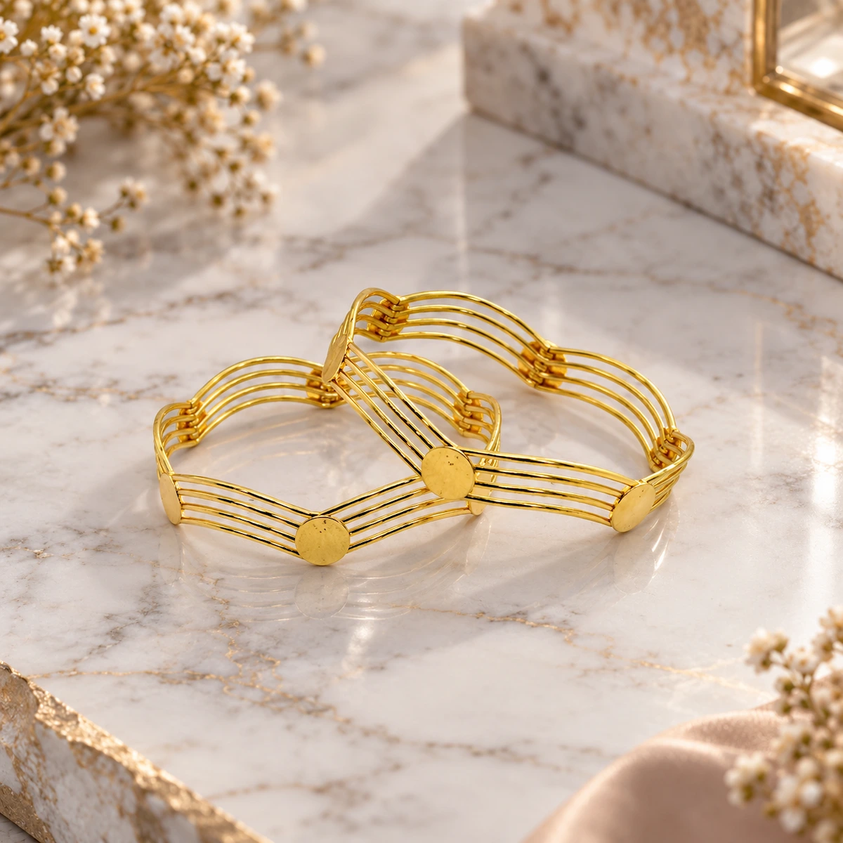 Gold Tone Multi-Line Designer Bangle for Women