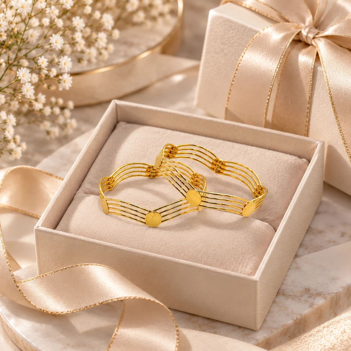 Gold Tone Multi-Line Designer Bangle for Women
